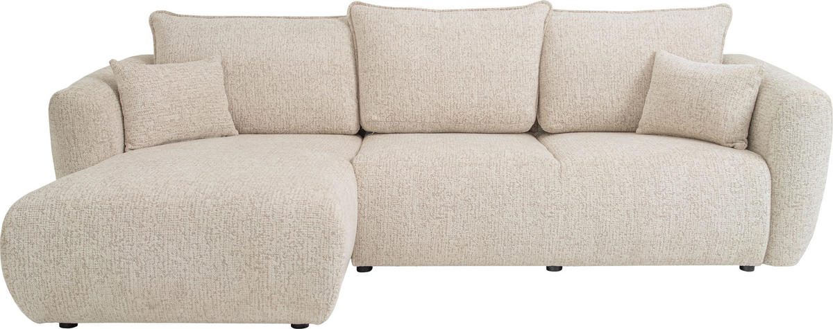 ECKSOFA Fabio mit Bettkasten, Strukturiert Ecru 255/165/91 cm - Ecru/Schwarz, Textil (255/165cm) - WFL GROUP