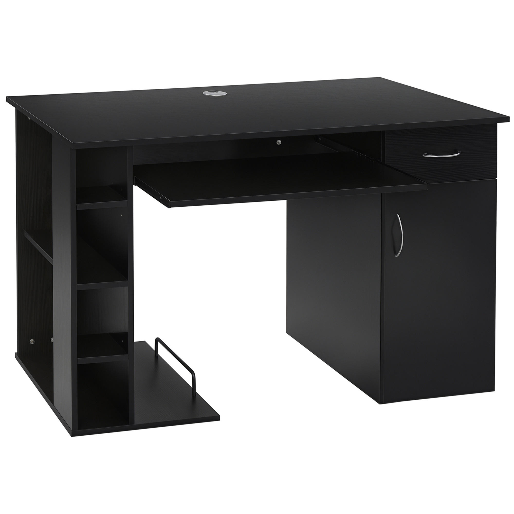 SCHREIBTISCH Schwarz mit Schublade, Tastaturauszug und Ablagefächern 120/60/74 cm - Schwarz, Holzwerkstoff (60/120/74cm) - PANGIVO
