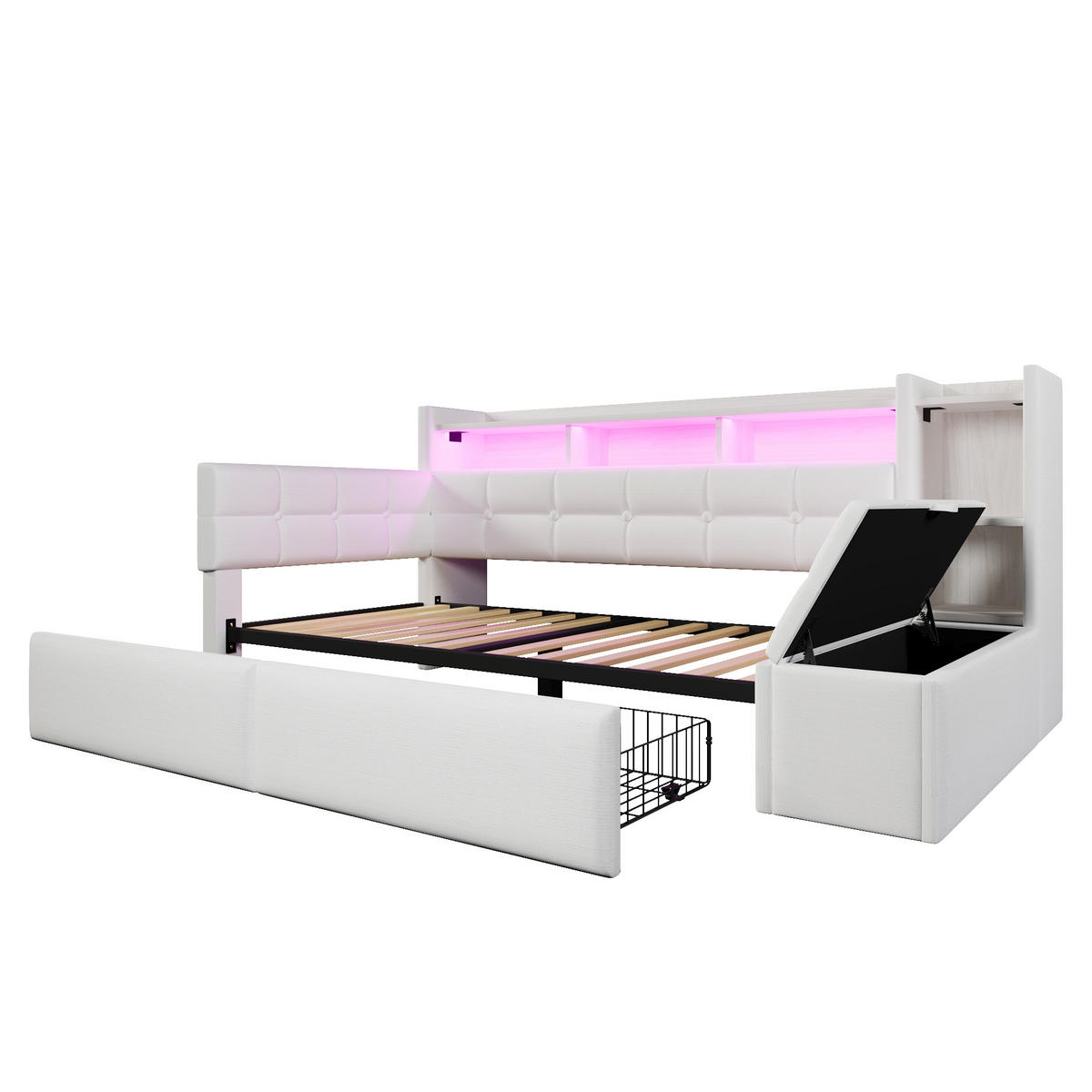 TAGESBETT 90/190 cm DE-04946, mit 2 Schubladen und LED in Weiß - Weiß, Holzwerkstoff (90/190cm) - ComfortXL