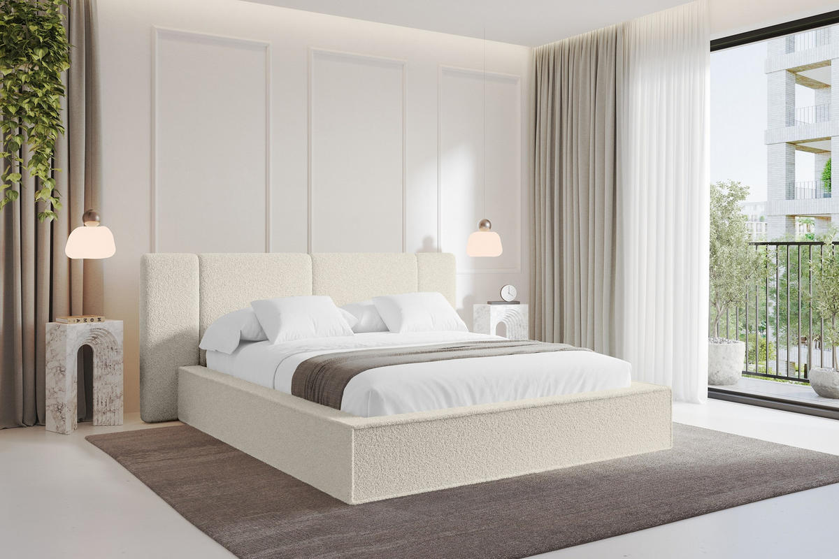 POLSTERBETT mit Bettkasten und Lattenrost, Boxbett ohne Matratze - RIVO 200x200 Beige - Champagner, Holzwerkstoff/Textil (200/200cm) - ALTDECOR