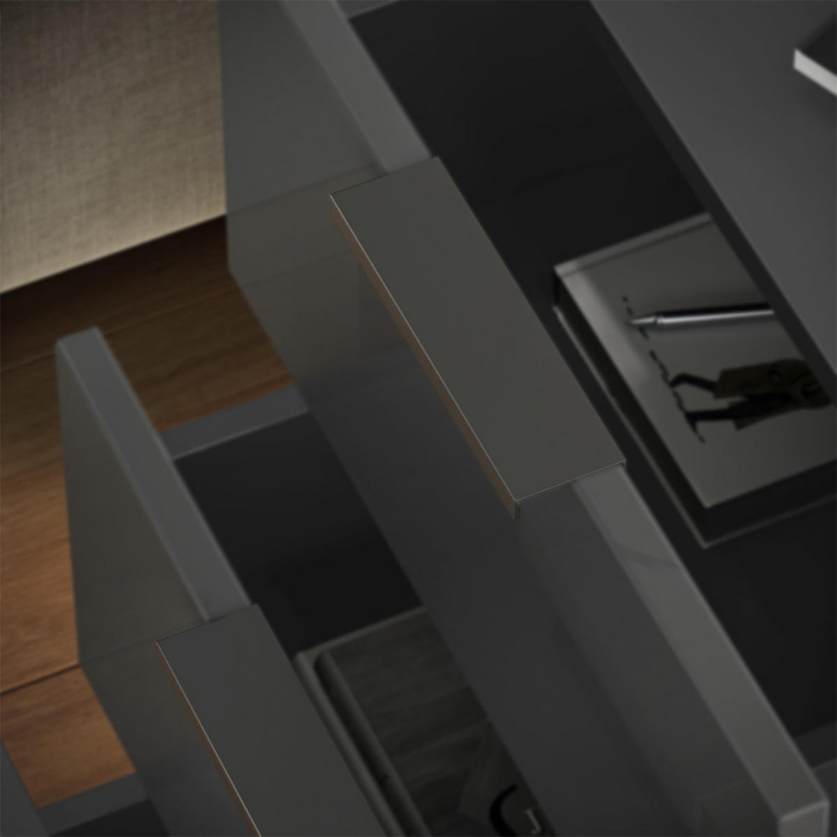 NACHTTISCH Fino Schwarz Hochglanz 37.6 x 61.8 cm mit 3 Schubladen - Schwarz Hochglanz, Holzwerkstoff (37.6/61.8/35cm) - Vicco