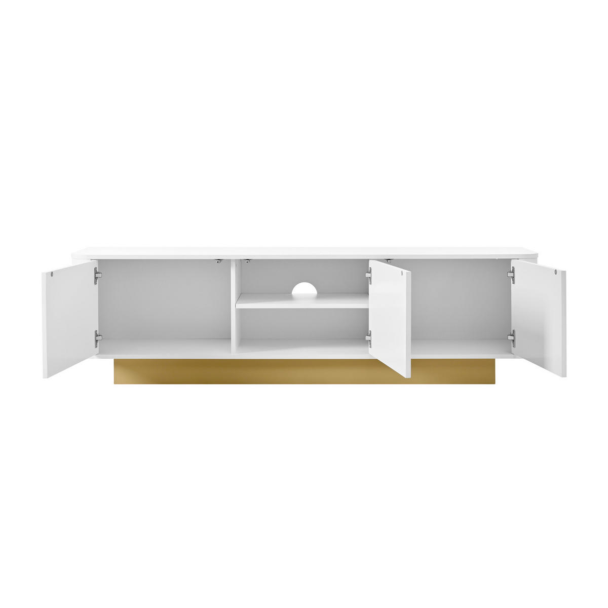 TV-LOWBOARD 170 cm aus MDF, Holzoptik, 3 Türen, Stauraum, abgerundet, Kabelmanagement, Weiß - Weiß, Holzwerkstoff (170/47/40cm)