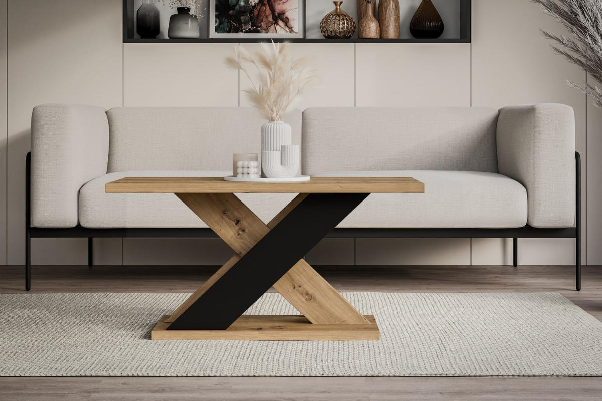 KAFFEETISCH 110x70x60 cm - Artisan Eiche Optik / Schwarz - AOX - Eichefarben, Holzwerkstoff (110/70/60cm) - ALTDECOR