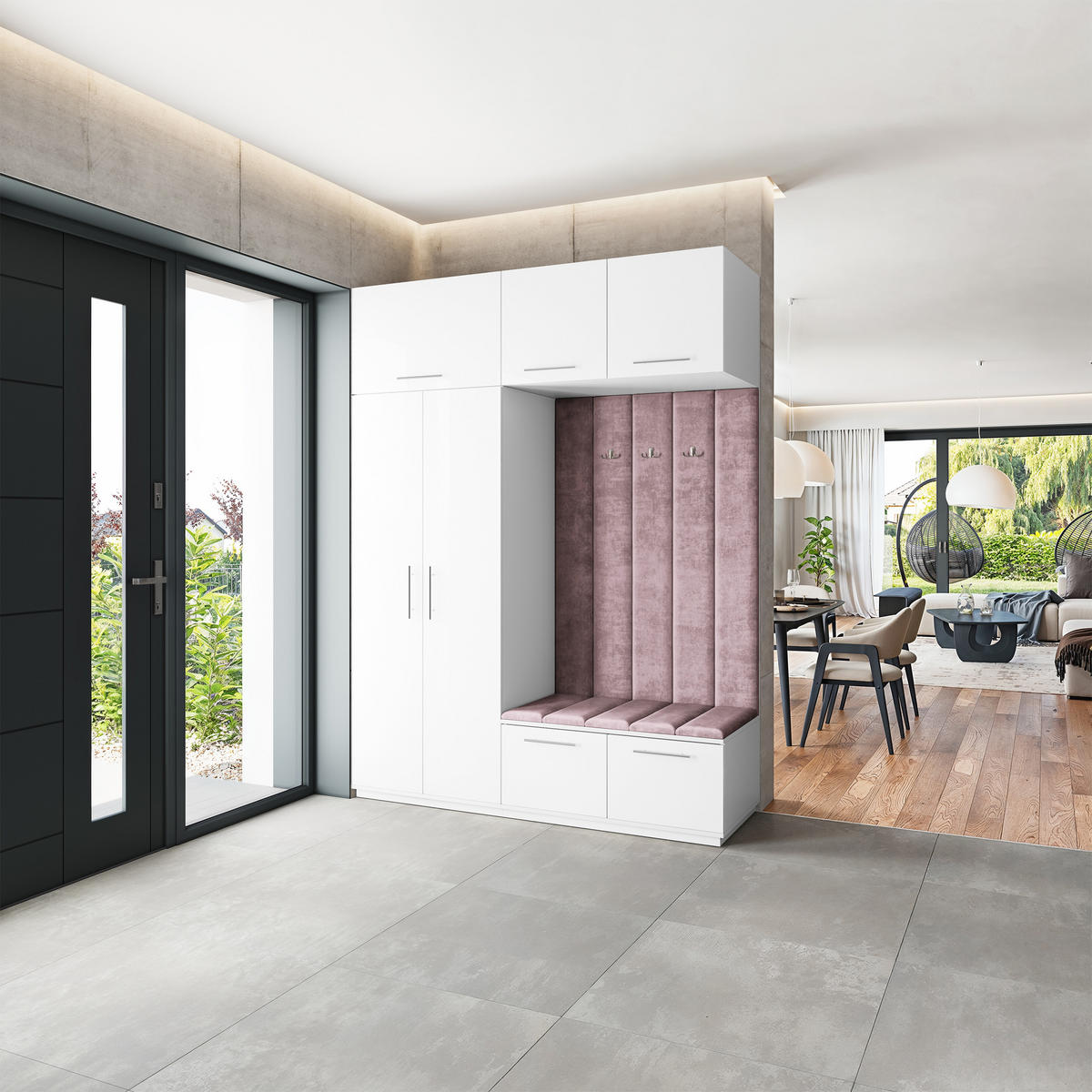 GARDEROBENSCHRANK REMA 180/240/60 cm Modern Garderobe-Set Weiß - Lila/Weiß, Holzwerkstoff (180/240/60cm) - MASSENO