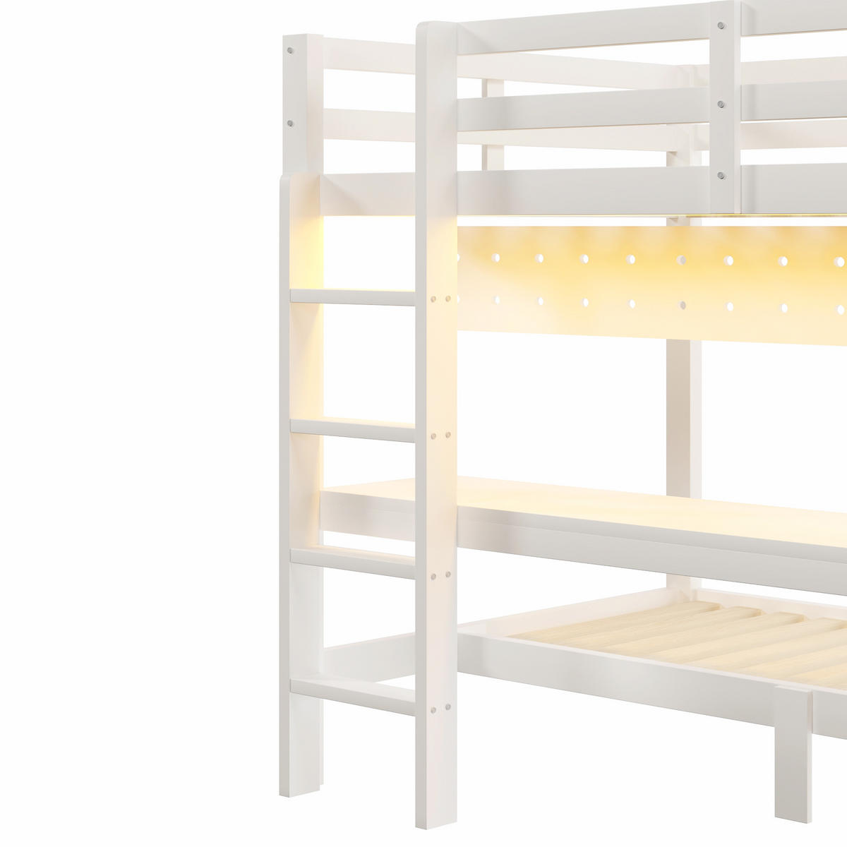 HOCHBETT 140/200 cm & 90/200 cm in Weiß mit Schubladen, Schreibtisch, Lochplatte und LED - Weiß, Holz/Holzwerkstoff (140/200cm) - CHICFURN