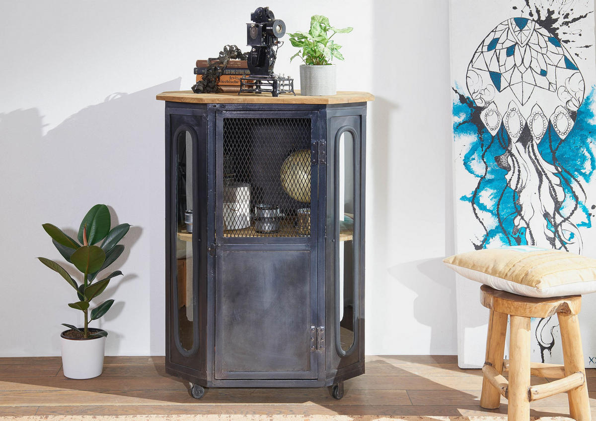 VITRINE Mango 76x60x120 natur lackiert RAILWAY #130 - Naturfarben, Holz (76/120/60cm) - Massivmoebel24