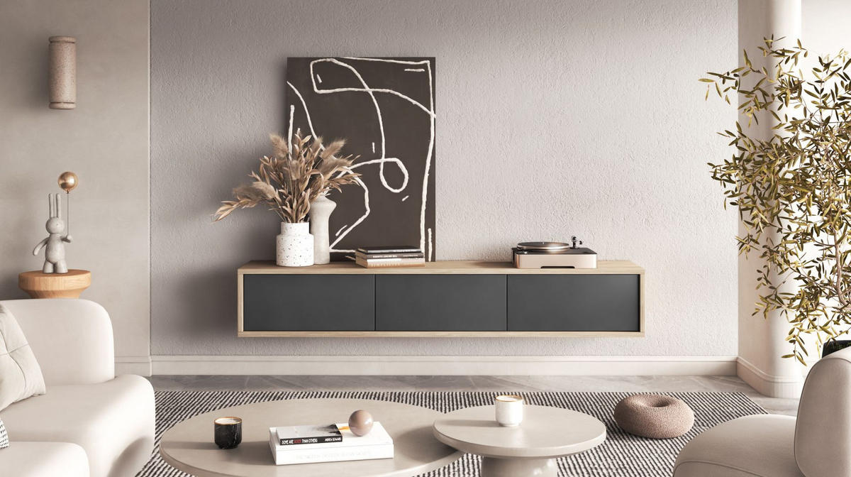 TV-LOWBOARD Moddern Eiche / Anthrazit 180 cm - Eichefarben/Anthrazit, Holzwerkstoff (180/32/36cm) - Selsey