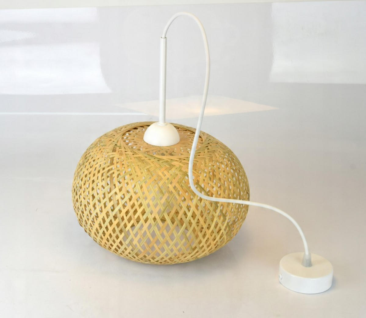 PENDELLEUCHTE BOHO - Beige/Weiß, Holz/Metall (28/28/100cm) - kiki design