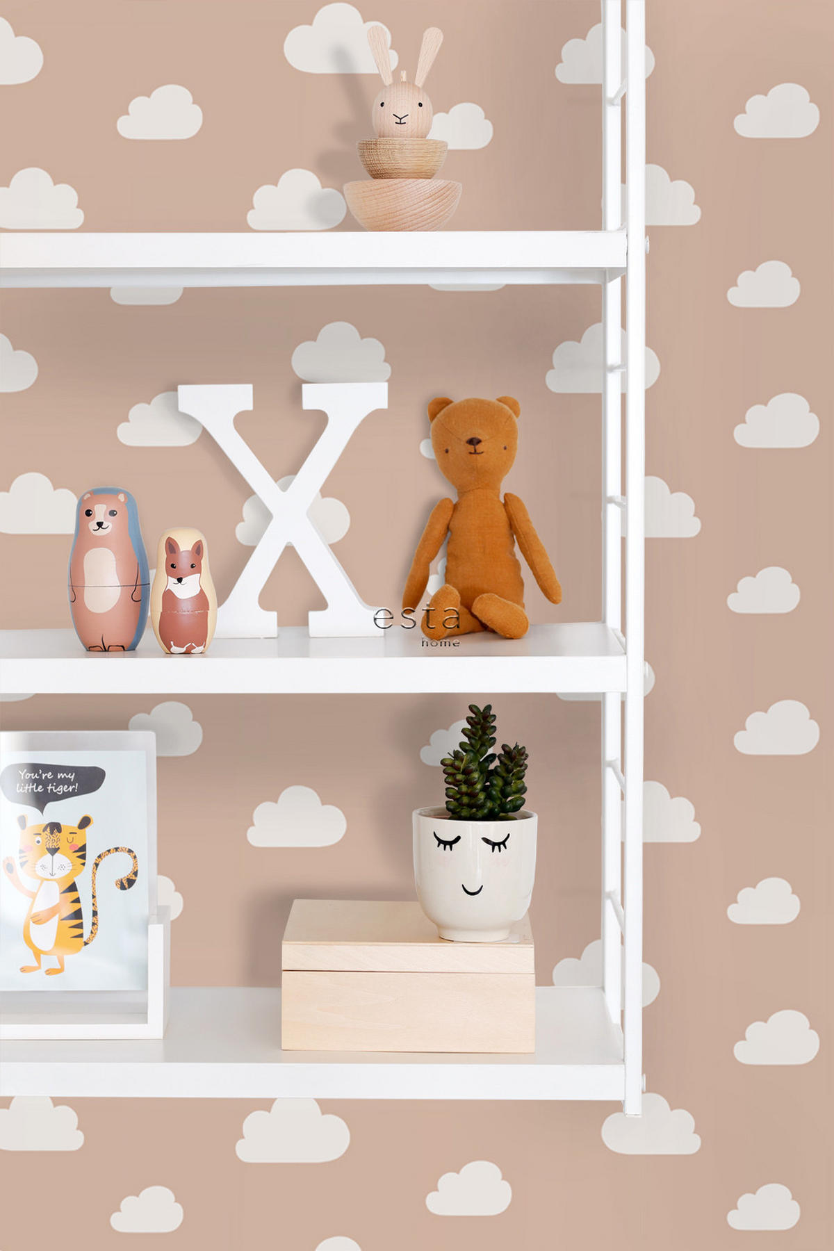 TAPETE kleine Wolken 53 cm x 10.05 m - Terracotta, Papier (53/0.1cm) - ESTAhome