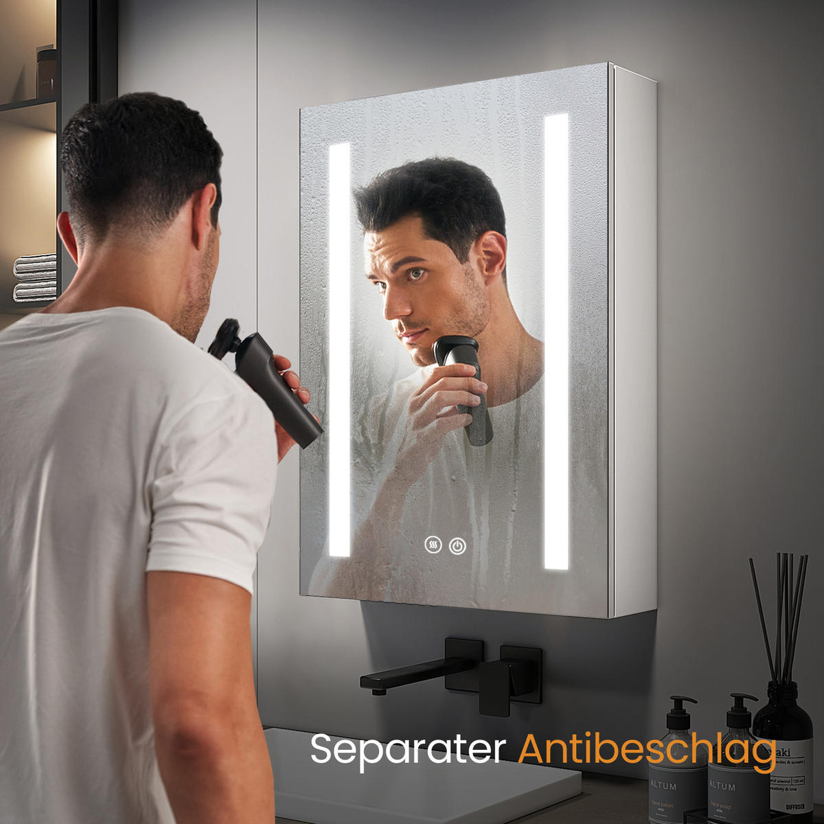 SPIEGELSCHRANK mit Beleuchtung Weiß 60/40/14,5 - Weiß, Metall (40/60/60cm) - EMKE