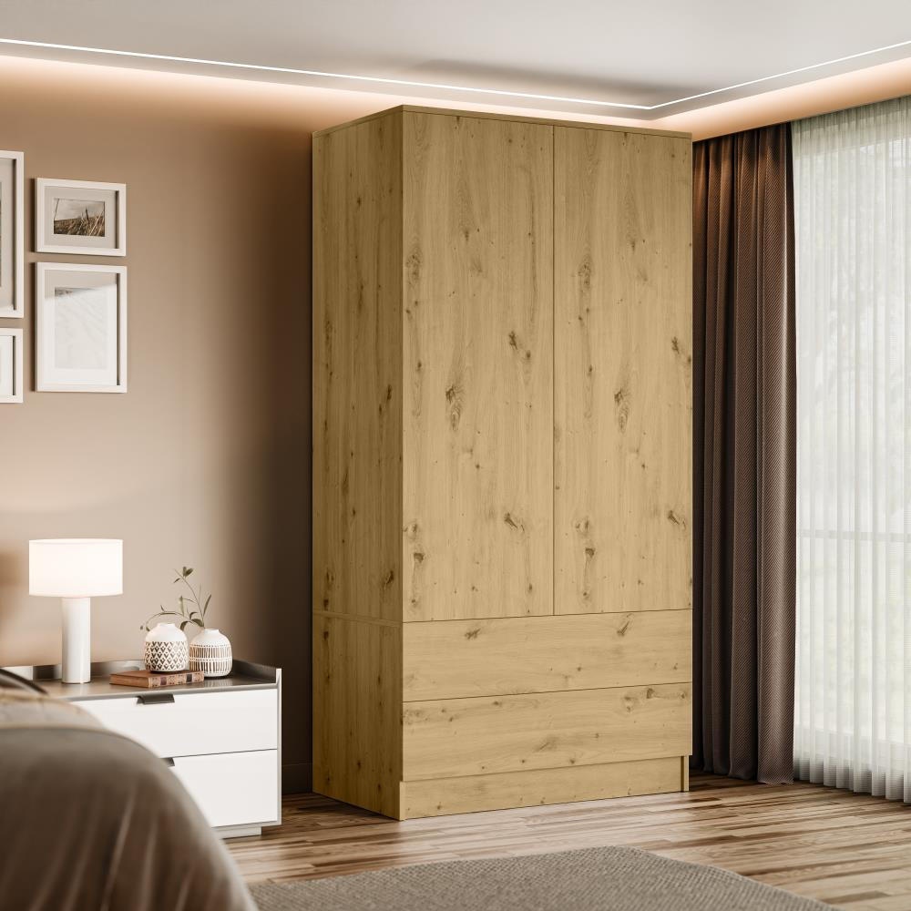 DREHTÜRENSCHRANK Look 90/180/50 cm 2-türig mit Schubladen eiche artisan - Eiche Artisan, Holzwerkstoff (90/180/50cm) - Beautysofa