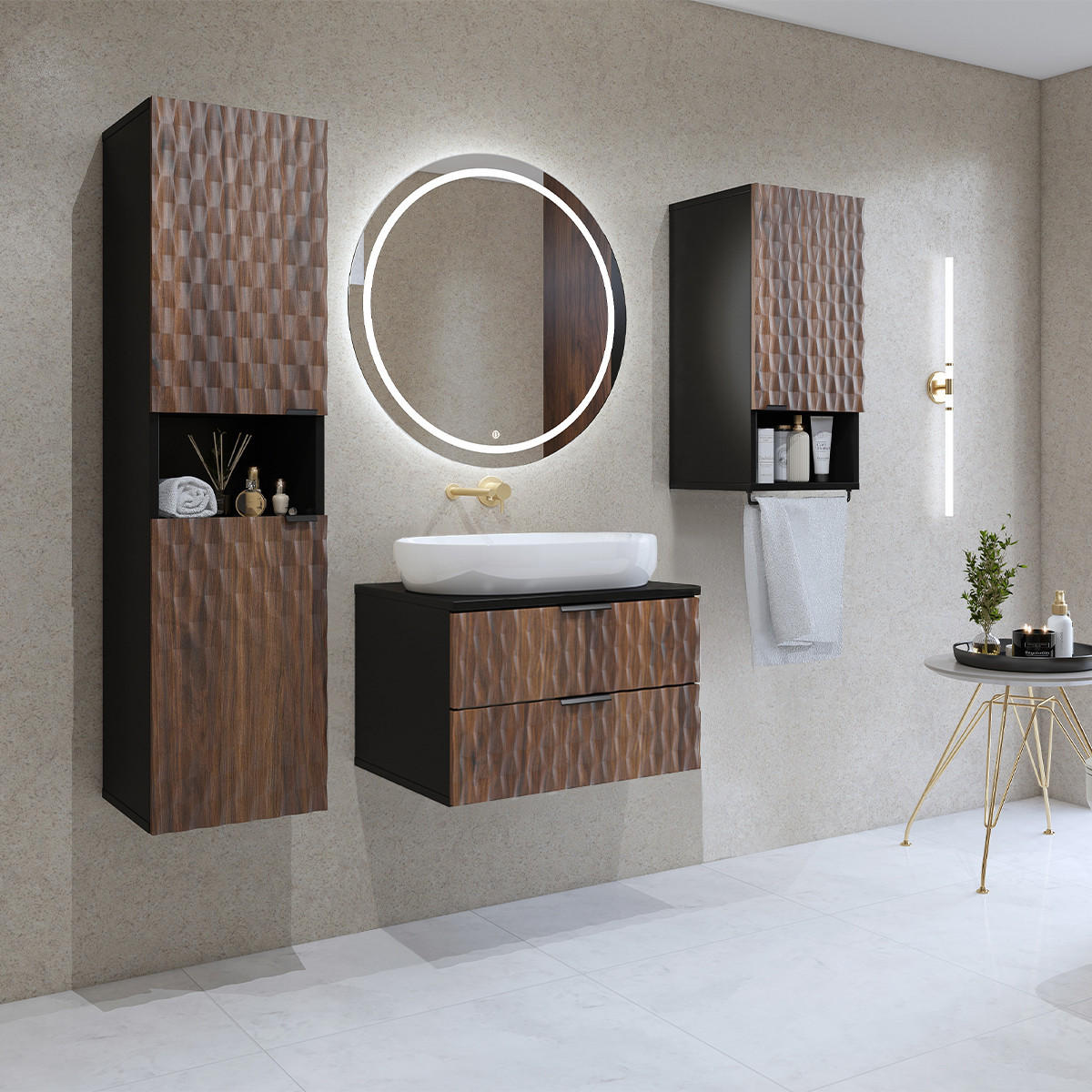 BADMÖBEL 63cm Nevia 2er-Set Holz und Schwarz - Schwarz, Holzwerkstoff (63/40/48cm) - Petits-meubles