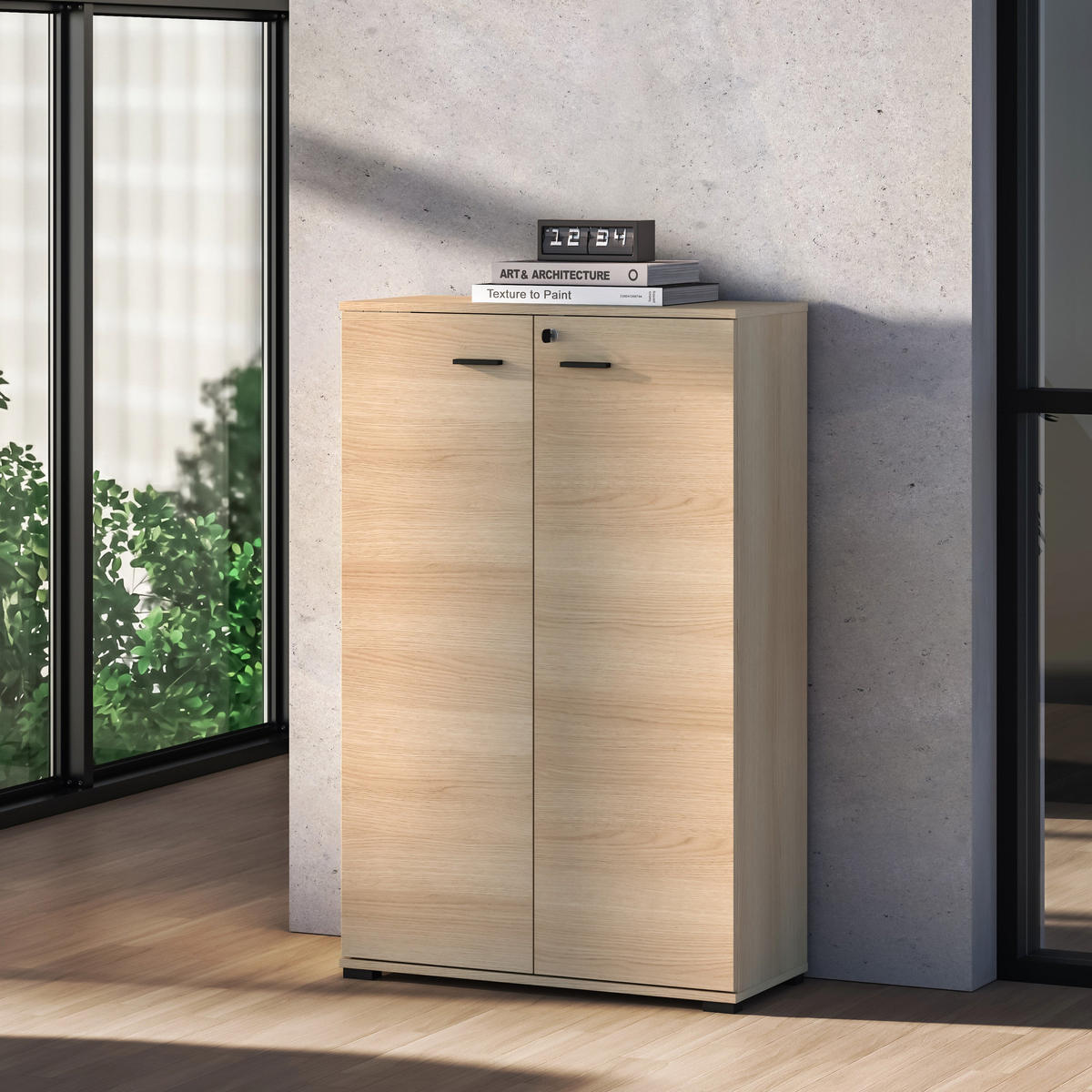 HIGHBOARD Odelis 2-türig 79 cm - Beige/Schwarz, Holzwerkstoff/Kunststoff (79/124/33.7cm) - Selsey