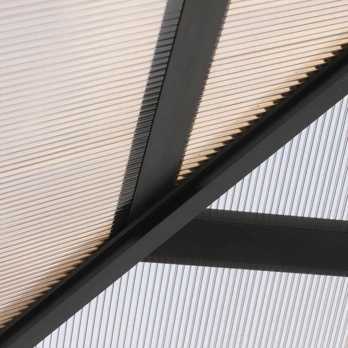 PAVILLON mit Polycarbonatdach, Vorhänge mit Fliegennetz, Alugestell, dunkelgrau, 3 x 3 m - Grau, Metall (300/265/300cm)
