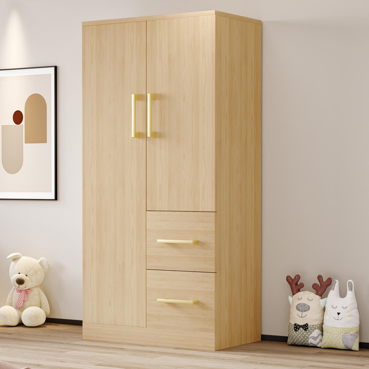 KLEIDERSCHRANK 70x135 cm in Natur Holz-Optik mit 2 Türen - Naturfarben, Holzwerkstoff (70/135/40cm) - Urban Meuble