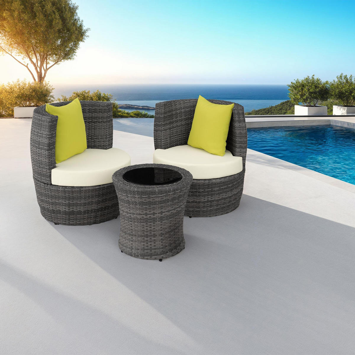 RATTAN SITZGRUPPE Nizza,stapelbar,grau - Grau, Kunststoff - tectake