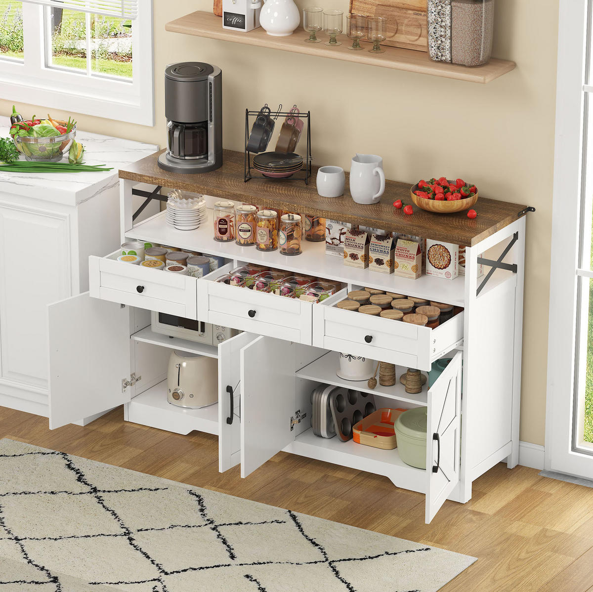 BUFFET-ANRICHTE mit Stauraum 140 x 35 x 95 cm MDF Brown/White - Braun, Holzwerkstoff (35/95/140cm) - Meubliv