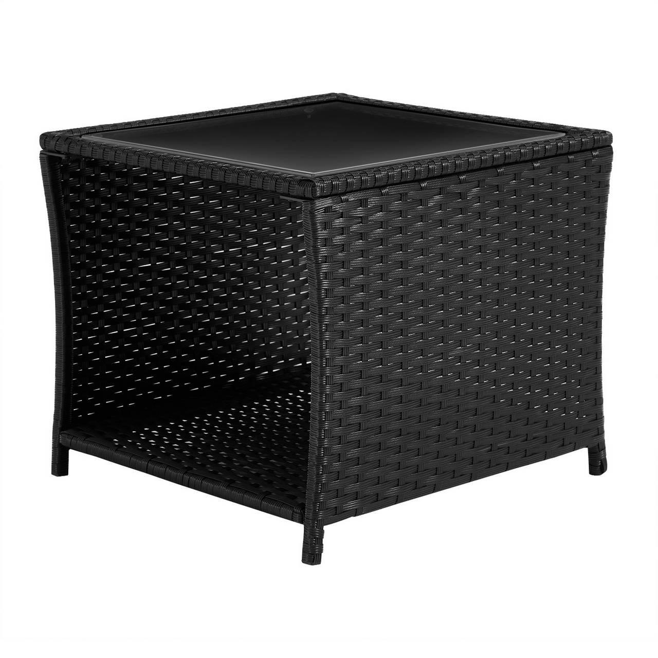 GARTENTISCH mit offenem Fach, Schwarz - Schwarz, Glas/Kunststoff (45/45/40cm) - Woltu