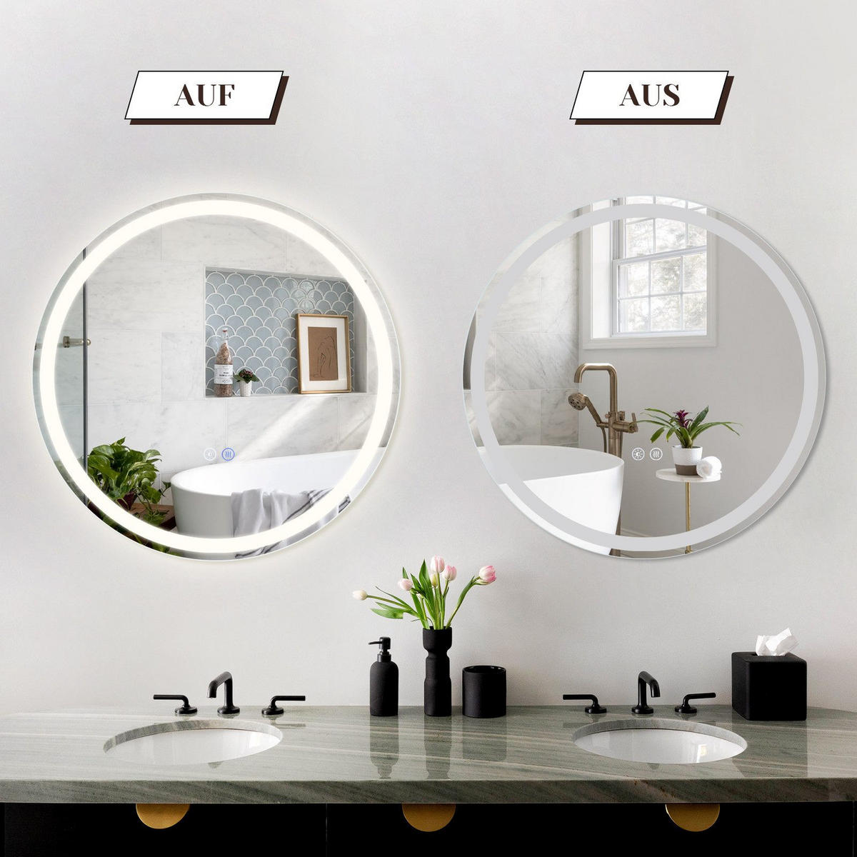 BADEZIMMERSPIEGEL Mainz mit LED-Leuchte Ø50 cm - Weiß, Glas (50/3/50cm) - Nettlife