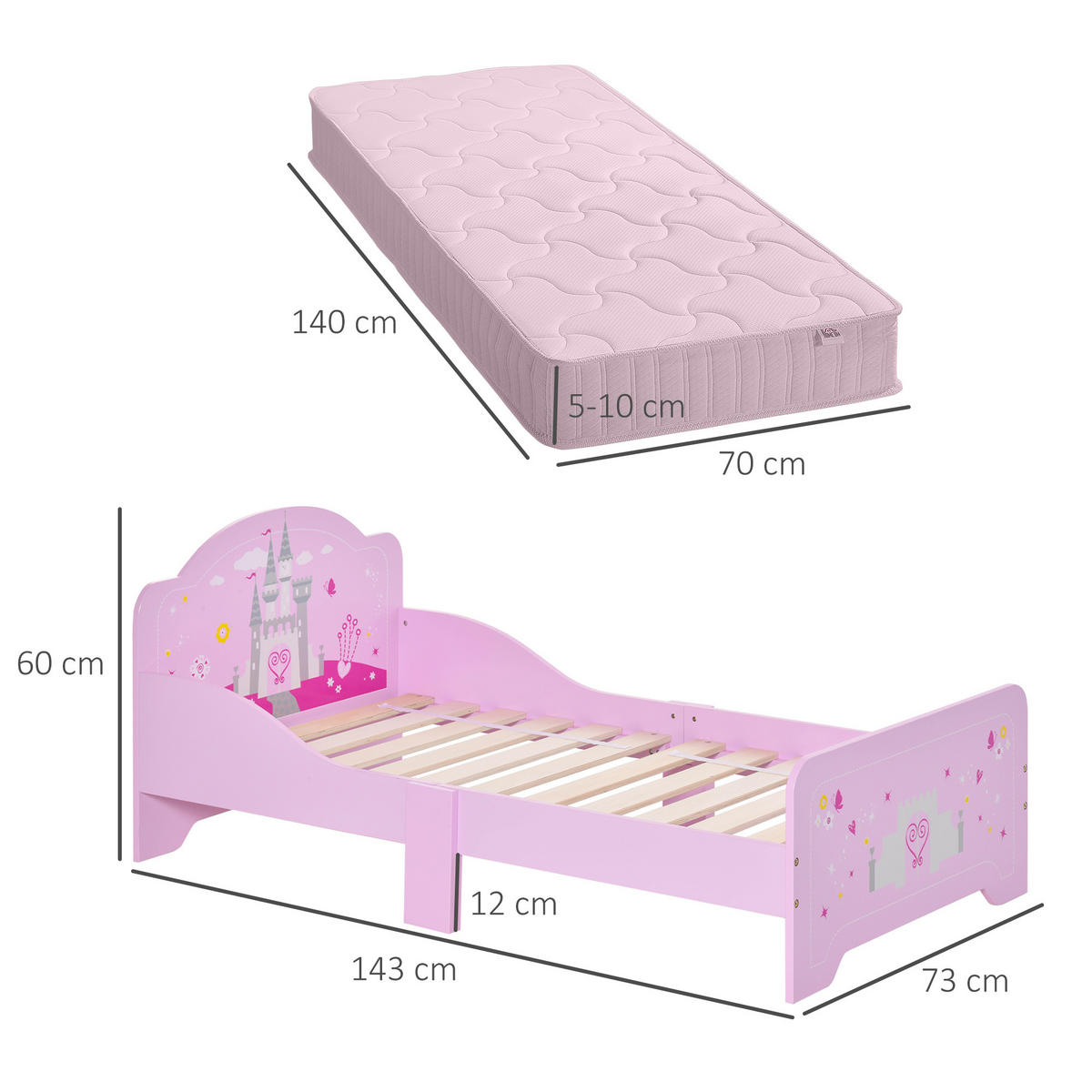 KINDERBETT 140x70 cm DE-14540 mit Schloss-Motiv Rosa - Pink, Holzwerkstoff (70/140cm) - ComfortXL