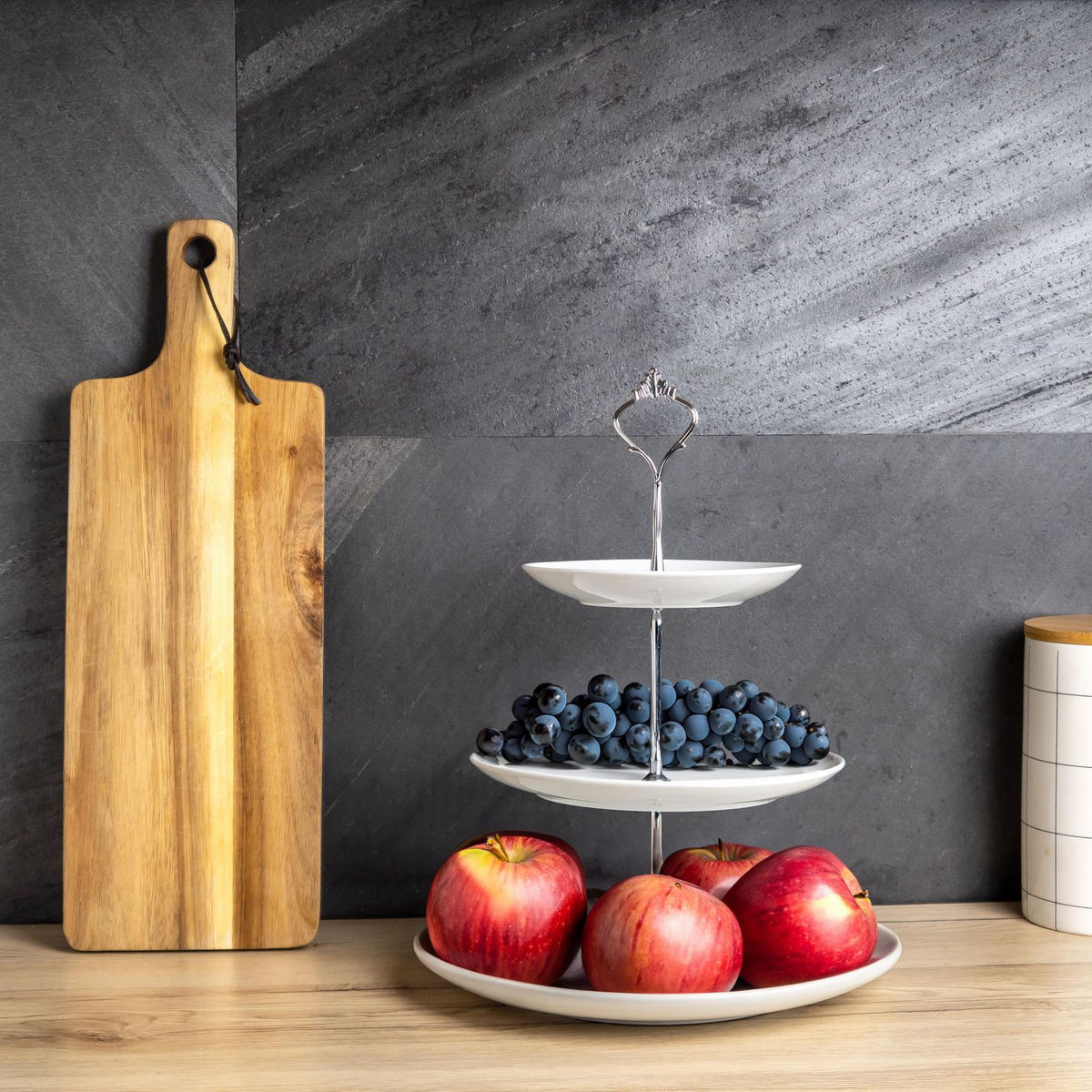 TORTENSTÄNDER Porzellan 15.5 / 20.5 / 27 x 37 cm - Weiß, Keramik (26.5/37cm) - Intirilife