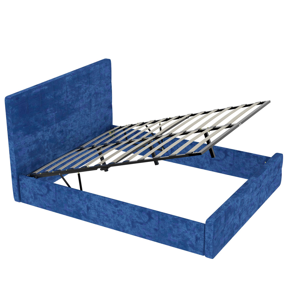 BETT mit Kopfteil 160x200 cm Blau Flannelette - Blau, Metall (160/200cm) - Meubliv