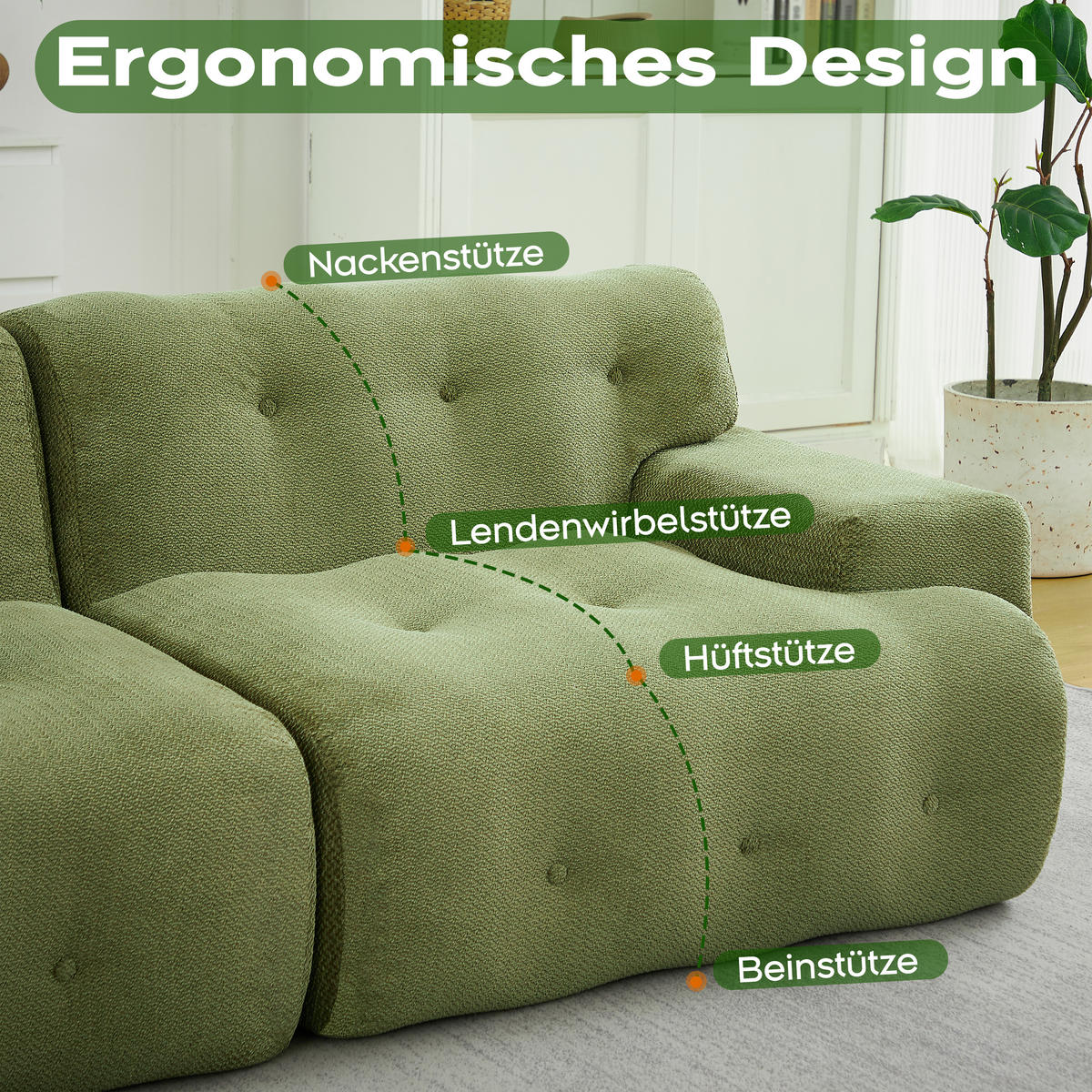 2-SITZER SOFA Chenille Grün montagefrei - Grün, Textil (224/66/104cm) - WISHDOR