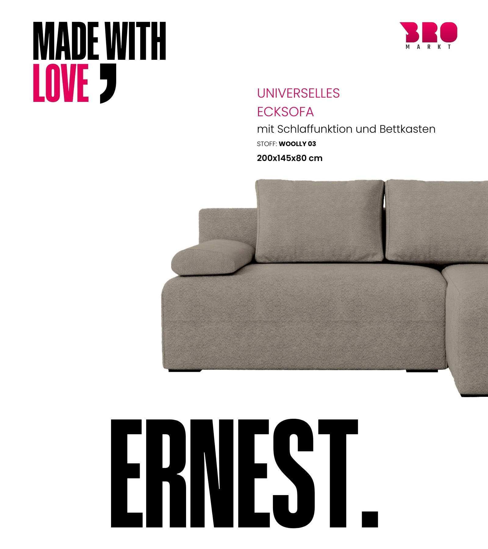 ECKSOFA Ernest mit Schlaffunktion Braun Bouclé - Braun, Textil (200/145cm) - Bromarkt