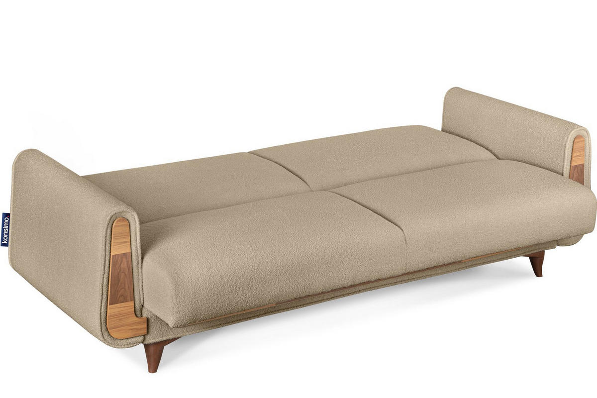 3-SITZER-SCHLAFSOFA GUSTAVO mit Armlehnen, hellbeige - Beige/Braun, Holz/Holzwerkstoff (230/98/98cm) - KONSIMO®