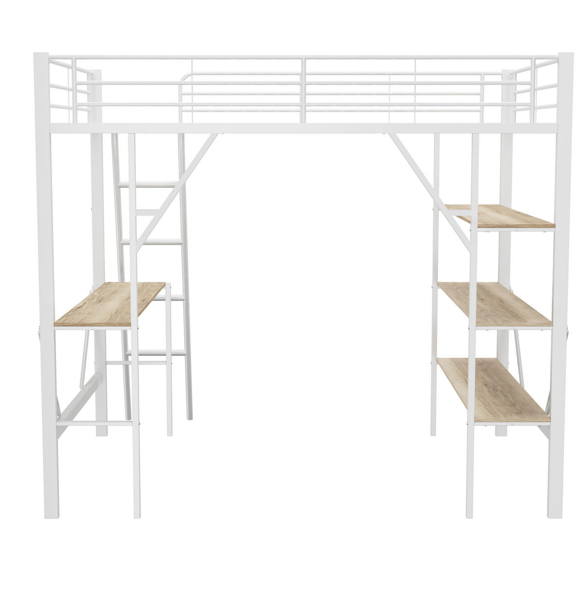 HOCHBETT 90/200 cm Weiß aus Metall und MDF mit Schreibtisch und 3 Ablagen - Weiß, Holzwerkstoff (90/200cm) - OKMYHOME