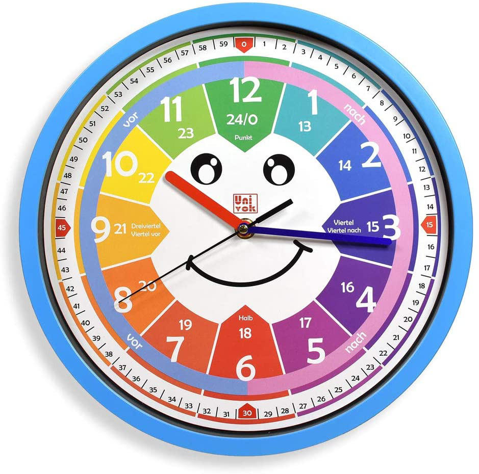KINDERWANDUHR Lernuhr ohne Tickgeräusche - Blau, Kunststoff (38/29/29cm) - Bruni