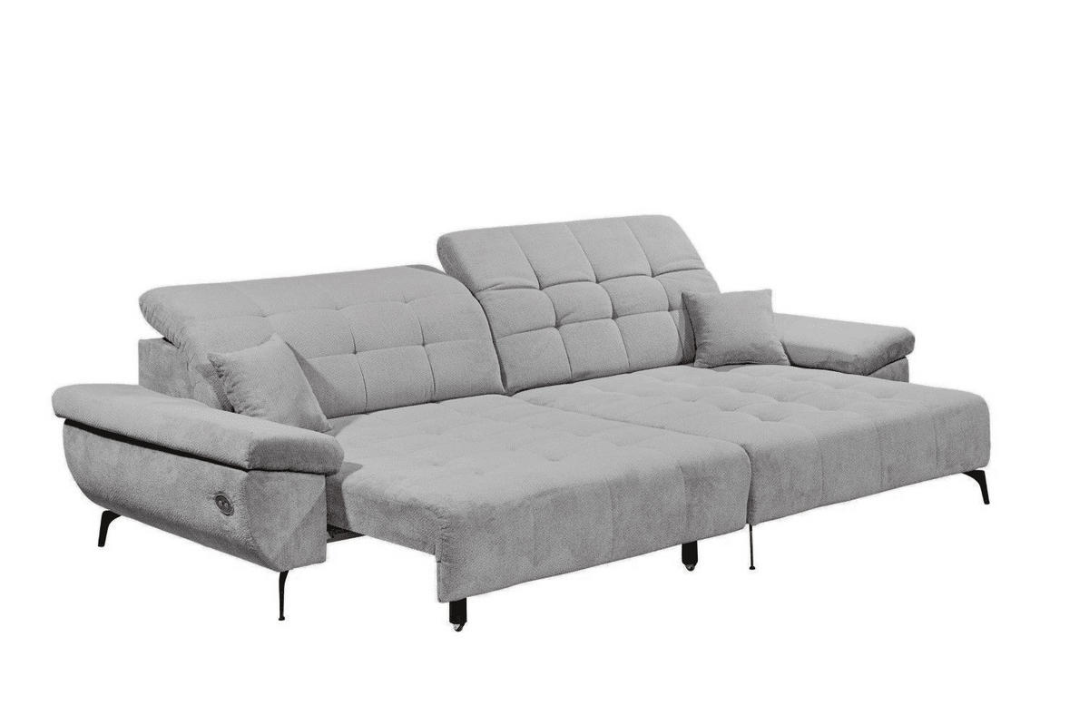 ECKSCHLAFSOFA mit Schlaffunktion & elektrischer Sitztiefenverstellung - Silberfarben/Hellgrau, Holz/Kunststoff (170/297cm) - ed exciting design