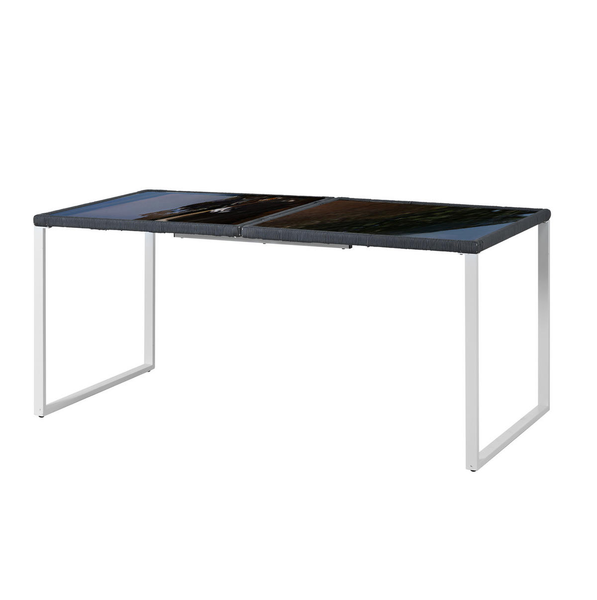 GARTENSET aus Eisen 170x80x75 cm Grau/Weiß mit 6 Stühlen, Glasplatte, verstellbaren Füßen und waschbaren Bezügen - Grau, Metall - Modfu