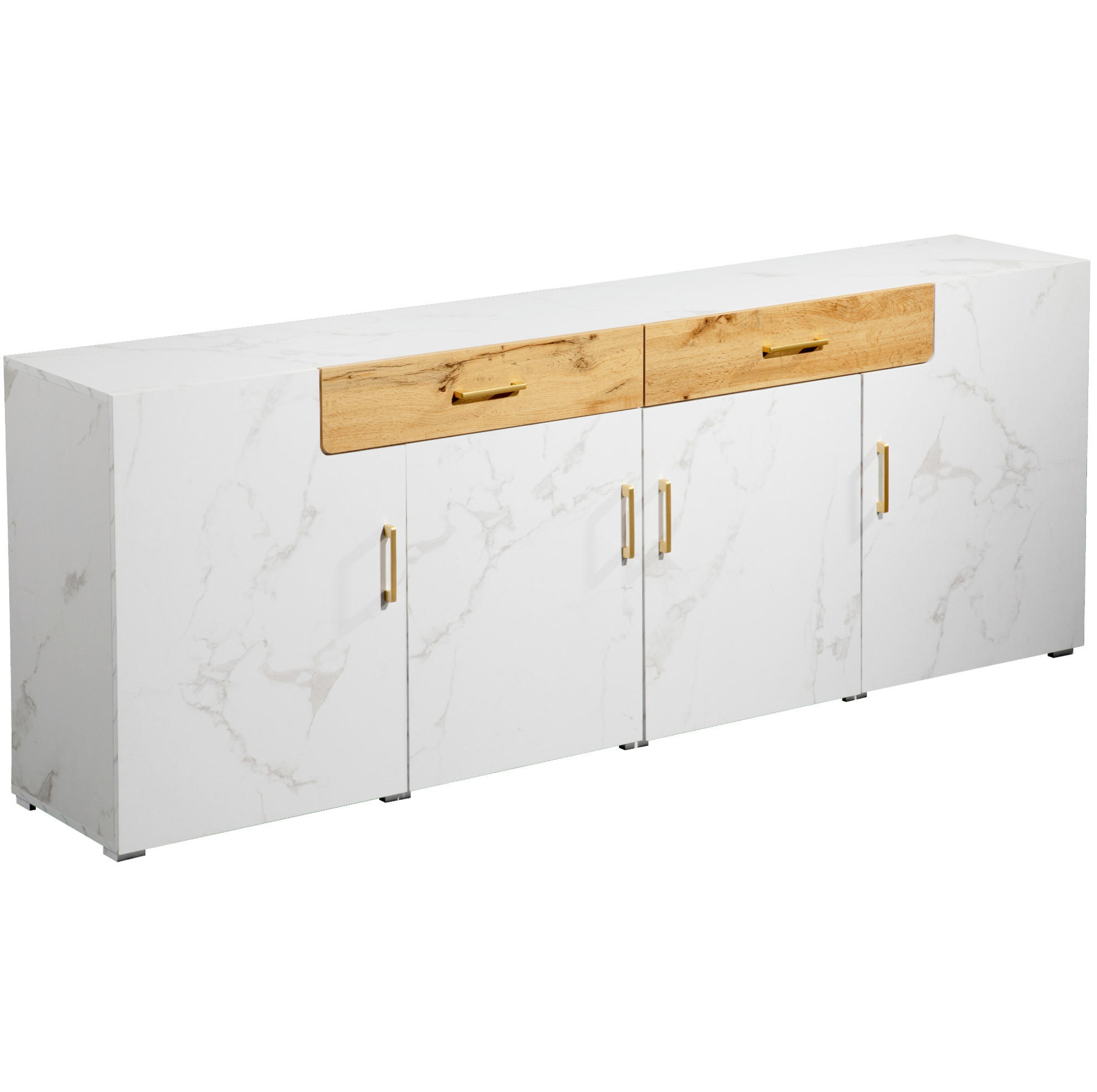 SIDEBOARD 208/39,5/80 cm mit 4 Türen und 2 Schubladen, viel Stauraum aus Holzwerkstoff, Weiß - Weiß, Holzwerkstoff (208/80/39.5cm) - Redom