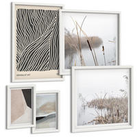 BILDER SET 5er Set - 50x50 cm & 20x30 cm & 40x60 cm Weißer Rahmen - Abstrakte Boho-Dekorationsmuster - Weiß, Kunststoff (40/60cm) - TULUP