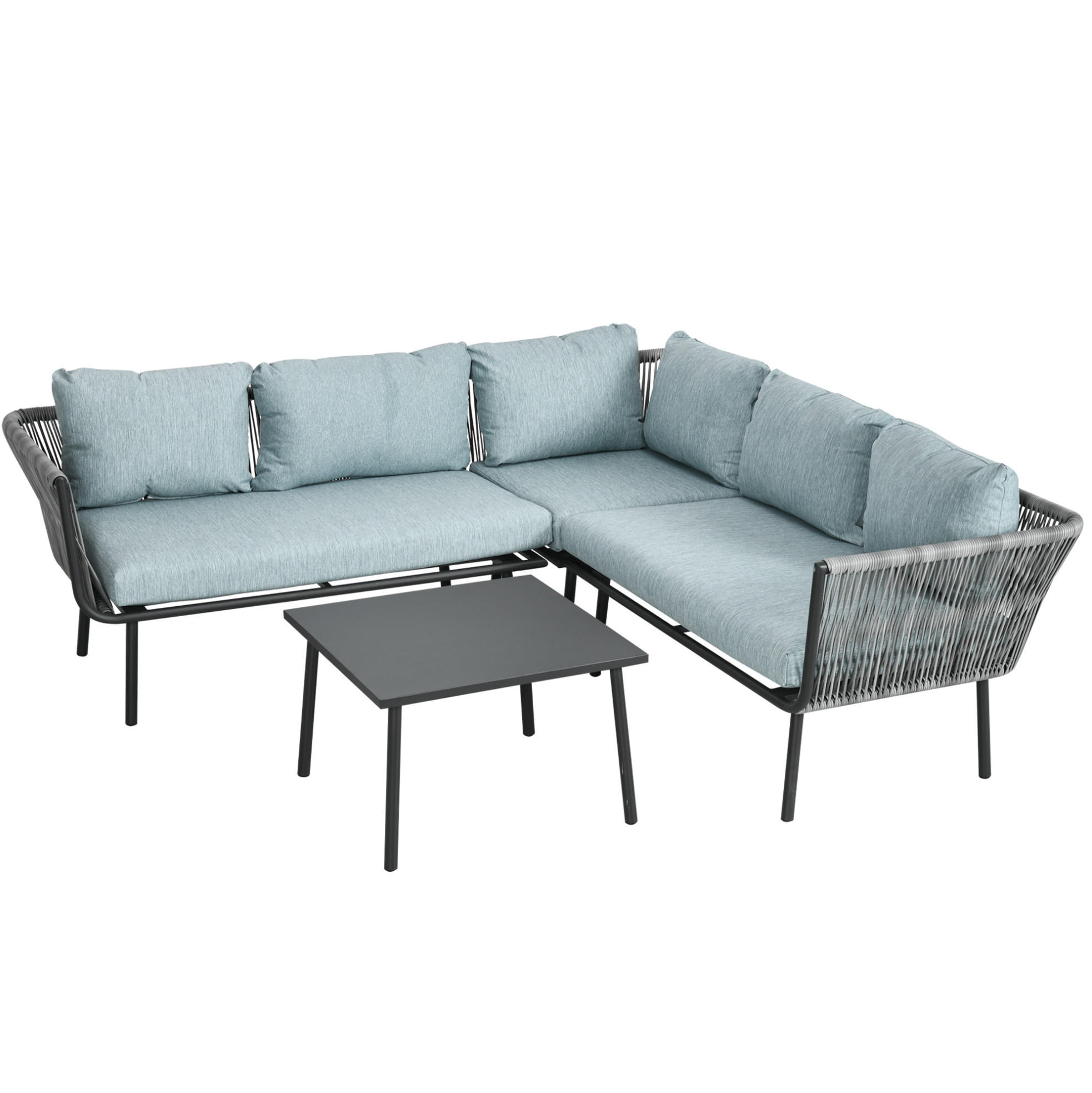 LOUNGE-SET 120/71/65 cm grau aus Aluminium mit Kissen und Tisch - Grau, Metall - OKWISH