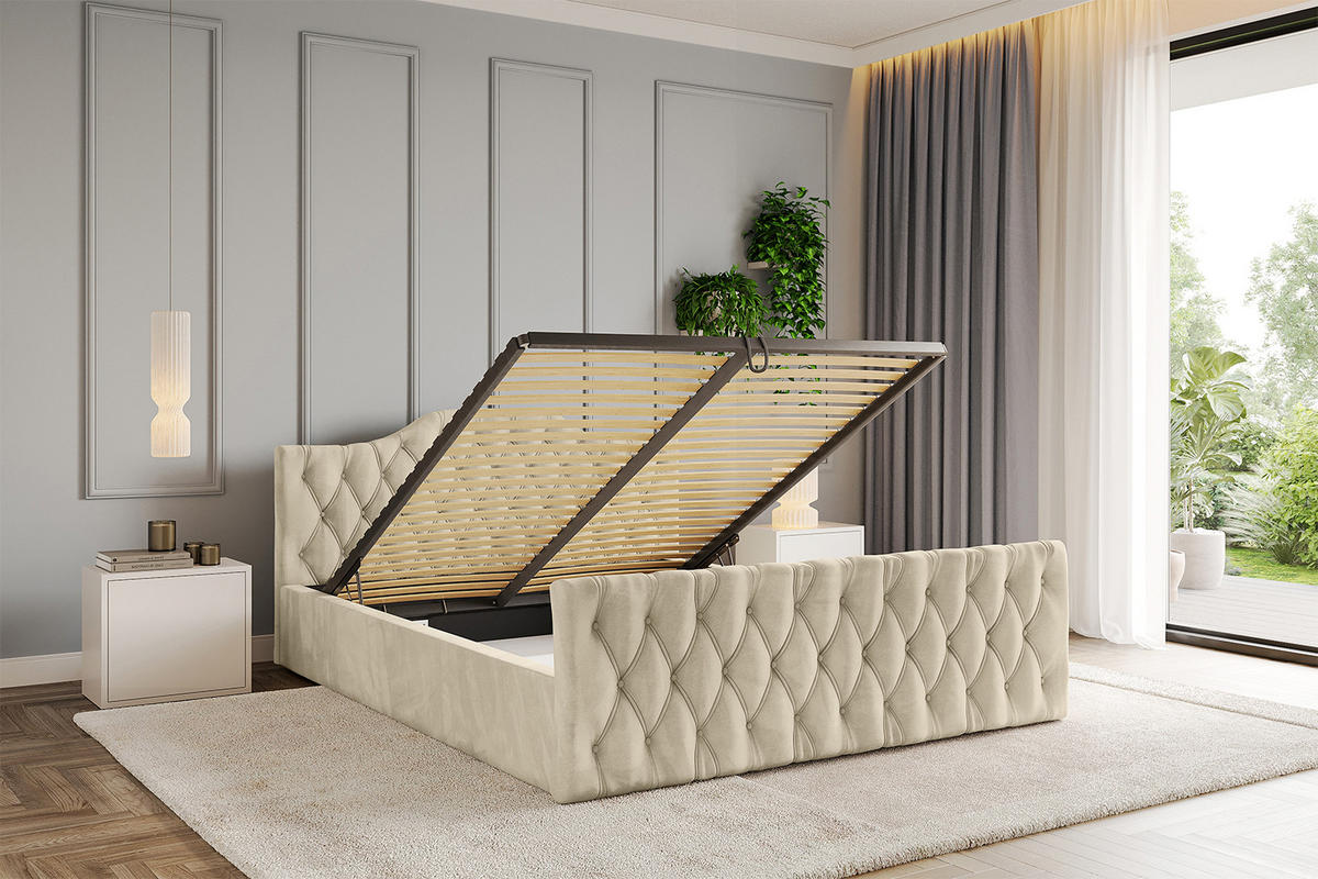 POLSTERBETT mit Bettkasten, Fußteil und Lattenrost, Boxbett ohne Matratze - FALIO-Z-V1 140x200 Beige - Ecru, Holzwerkstoff/Textil (140/200cm) - ALTDECOR