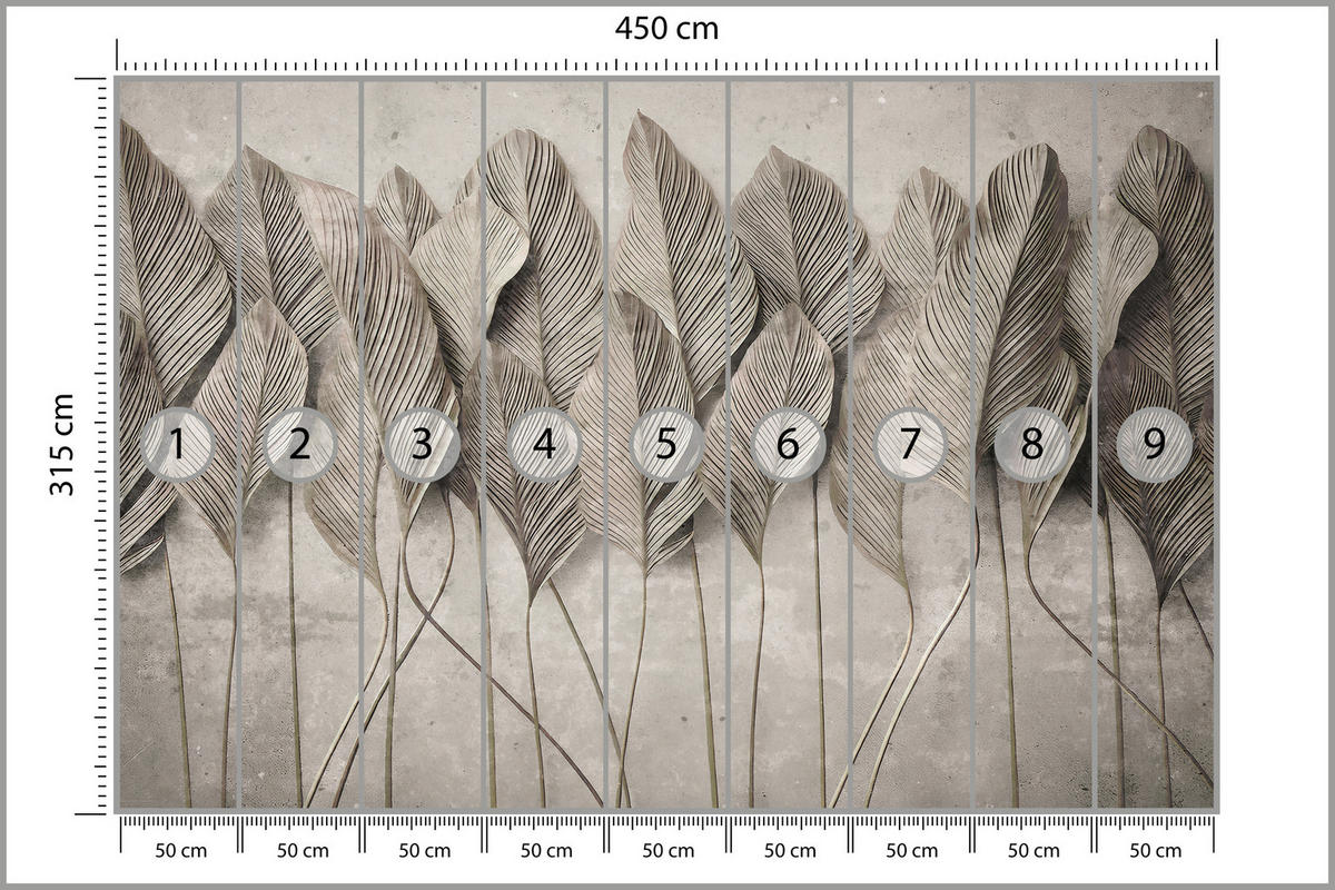 FOTOTAPETE Ranken Laub Sepia Vertikal Natürlich Vintage 450x315 - Grau, Papier (450/315cm) - Muralo