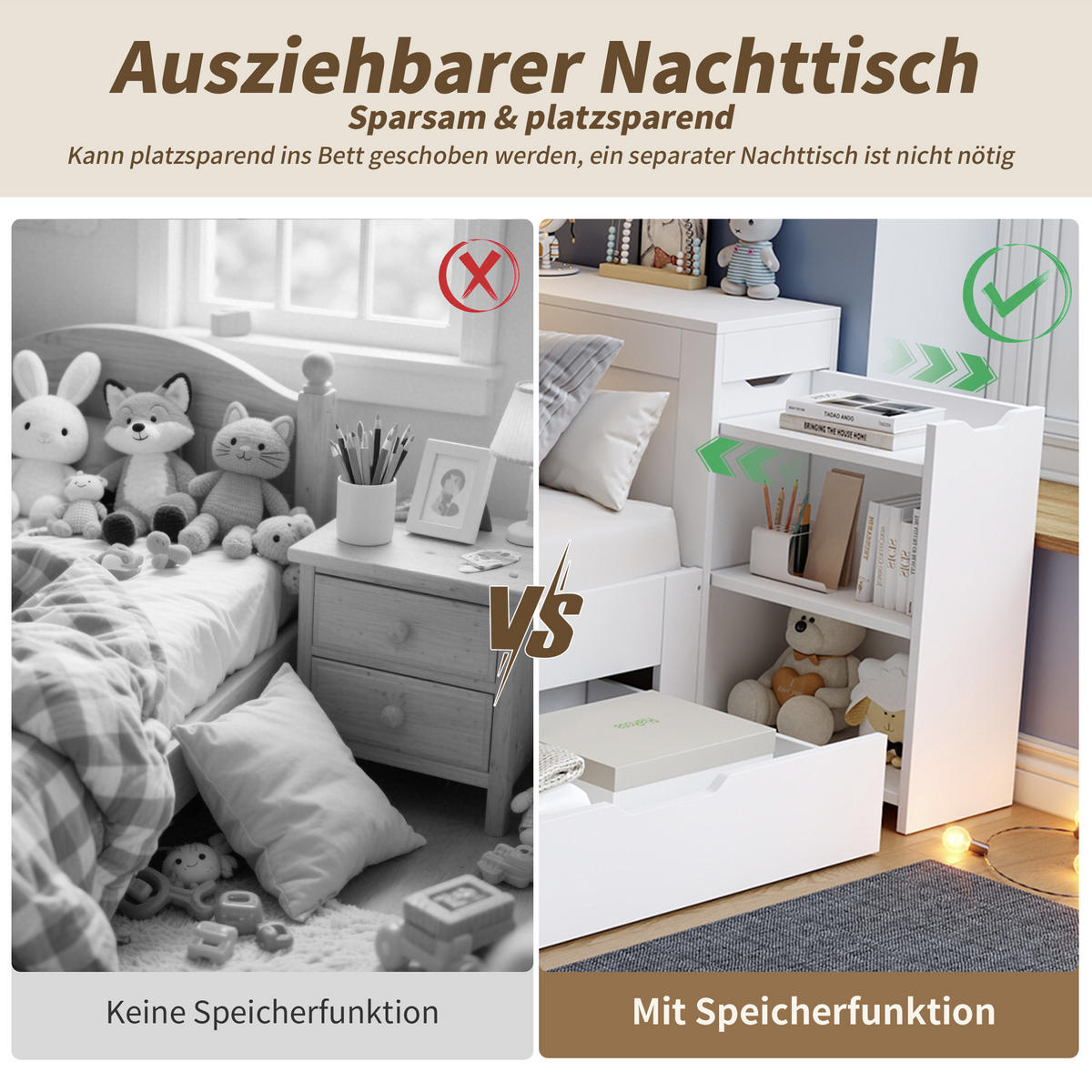 HOLZBETT 140x200 Kinderbett Daybed Stauraum Weiß - Weiß, Holzwerkstoff - FLIEKS