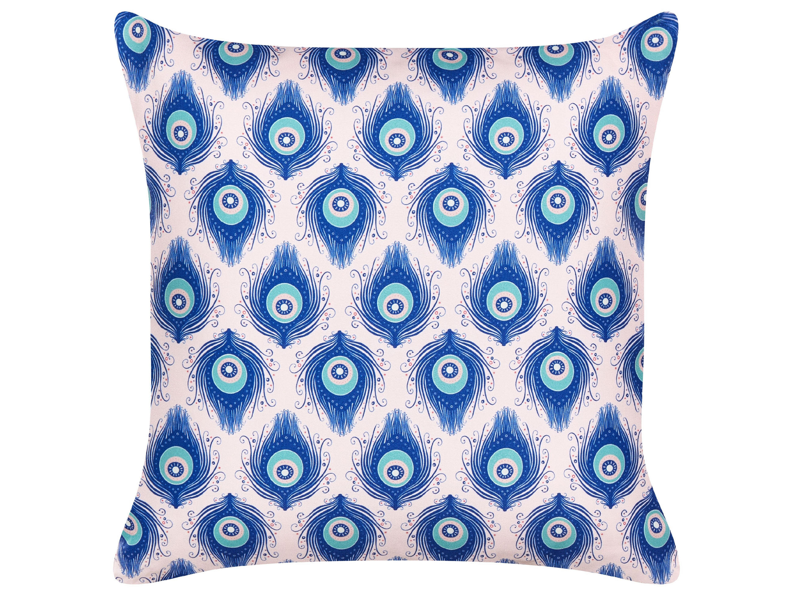 OUTDOOR-KISSEN 2er-Set Pfauenmuster blau/rosa 45/45 cm Ceriana - Blau, Textil (45/45cm) - Beliani