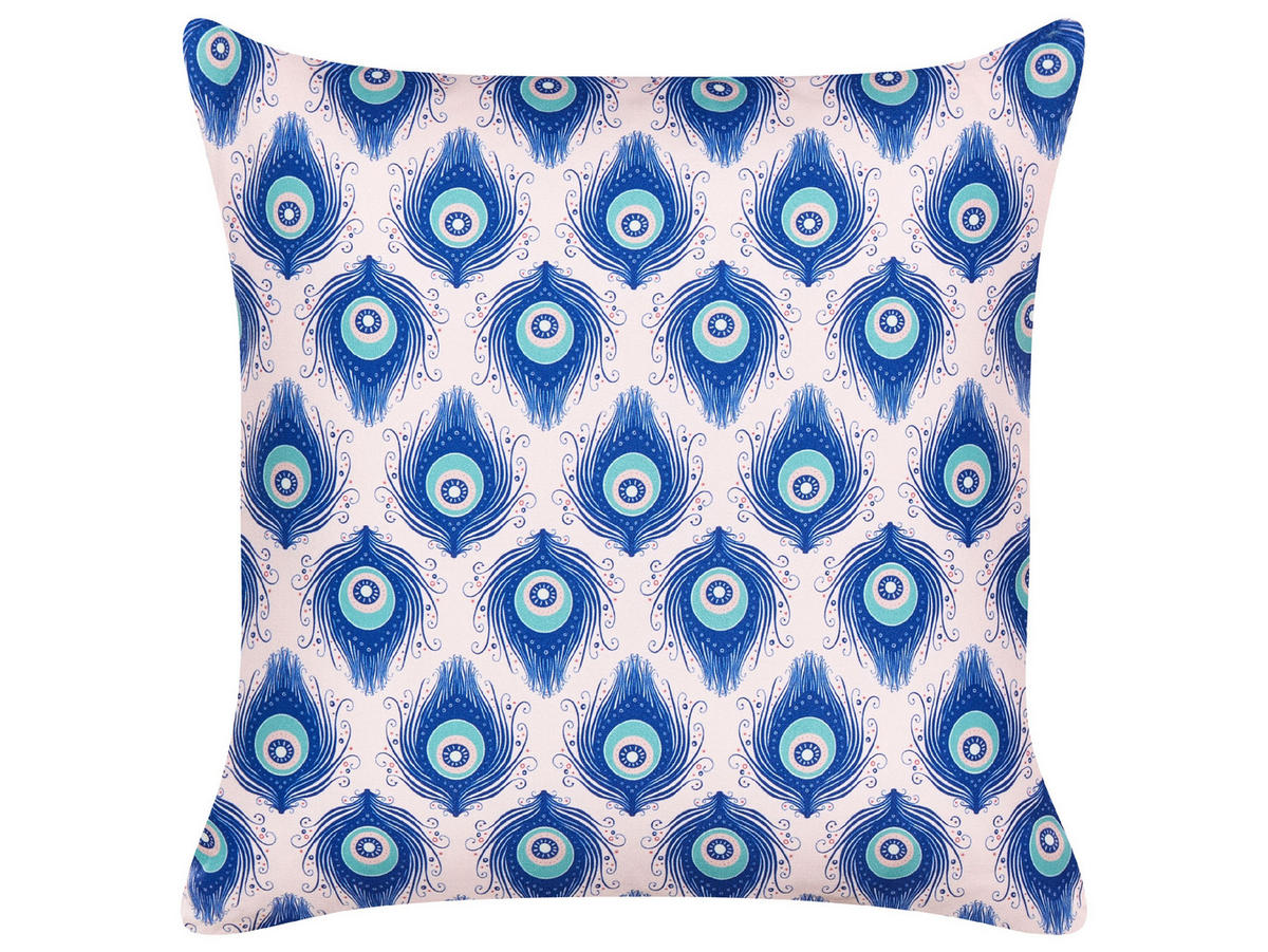 OUTDOOR-KISSEN 2er-Set Pfauenmuster blau/rosa 45/45 cm Ceriana - Blau, Textil (45/45cm) - Beliani