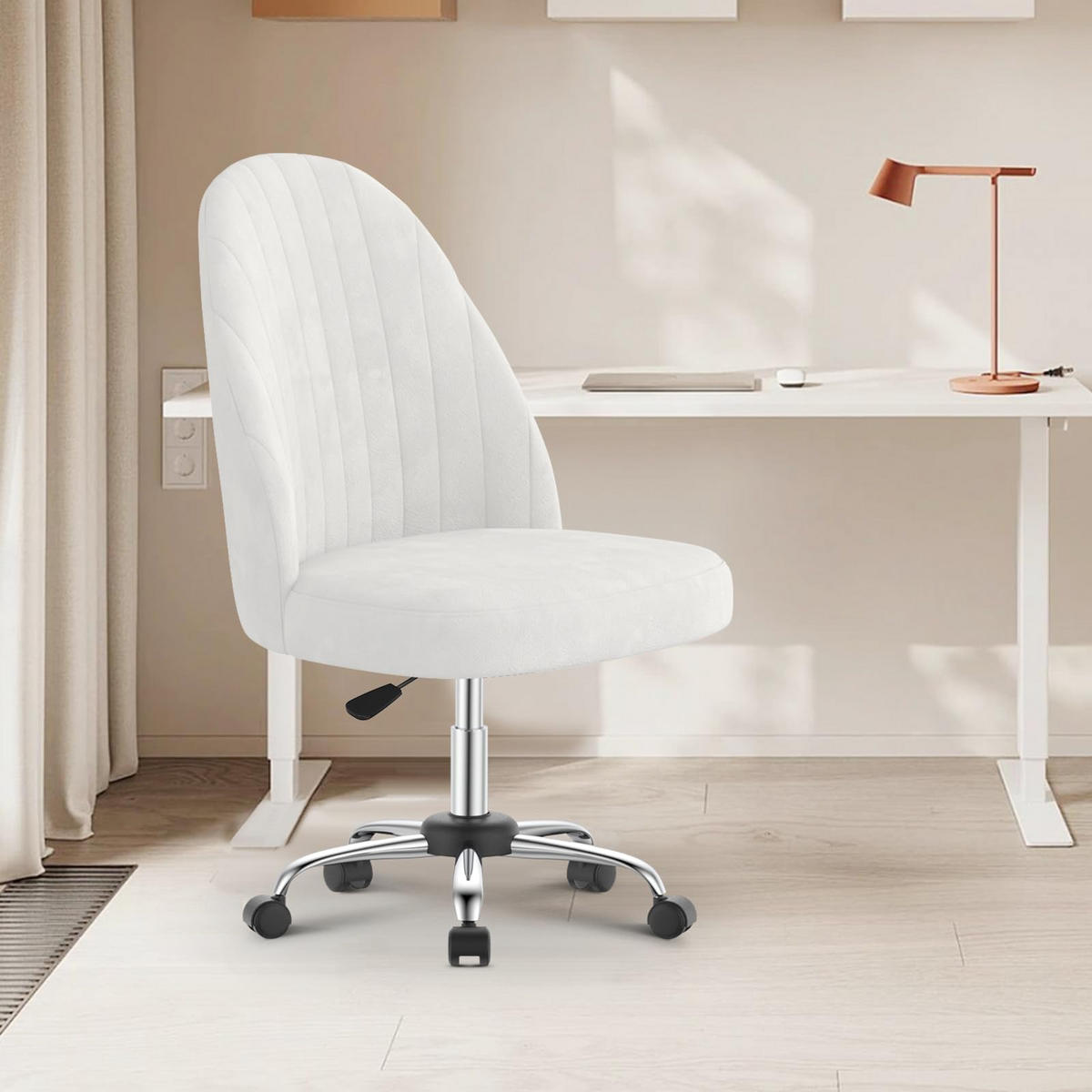 DREHSTUHL Beige Samt ergonomisch drehbar - Hellgelb, Metall (30/44.5/48.5cm) - Rattrix