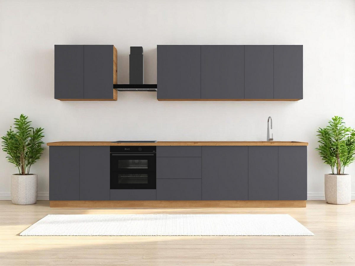 KÜCHENZEILE 340 cm – Nexa K89-G340 – in Grau / Matt - Grau, Holz (340/212/58cm) - ROYAL24_MARKT