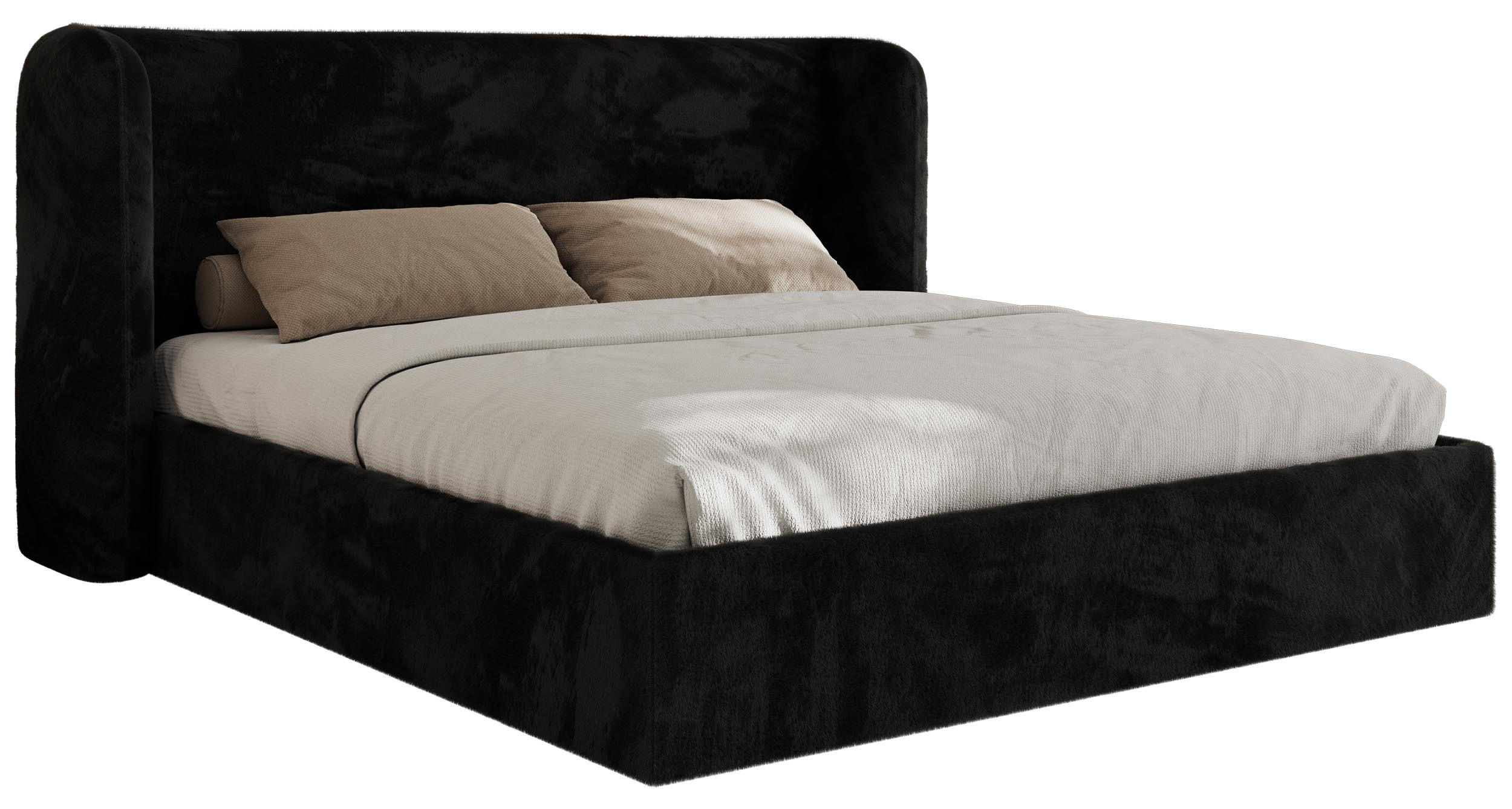 POLSTERBETT EMORA CLASSIC 140/200 - Schwarz Plüsch - ohne Matratze - Schwarz, Textil (140/200cm) - MKS