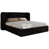 POLSTERBETT EMORA CLASSIC 180/200 - Schwarz Plüsch - ohne Matratze - Schwarz, Textil (180/200cm) - MKS