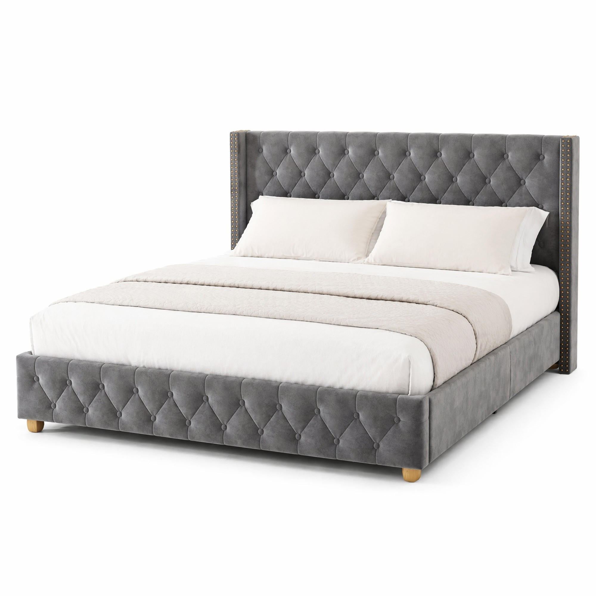 CHICFURN ČALOUNĚNÁ POSTEL 140/190 cm v šedé barvě ze sametu