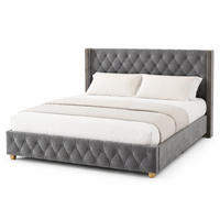 POLSTERBETT 140/190 cm in Grau Samt mit Knopfheftung und Nieten - Grau, Holzwerkstoff/Textil (140/190cm) - CHICFURN