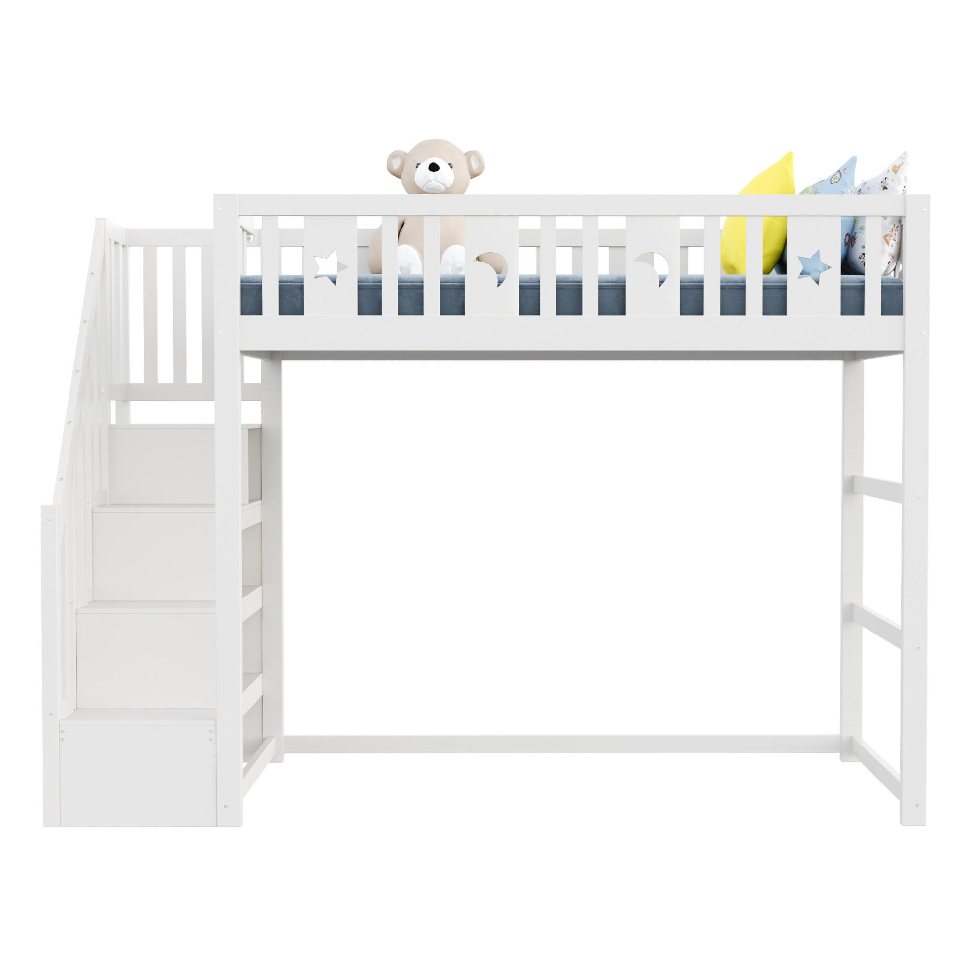 HOCHBETT 90/200 cm mit Treppe, Regalen und Sofabereich, Weiß - Weiß, Holzwerkstoff (90/200cm) - Redom
