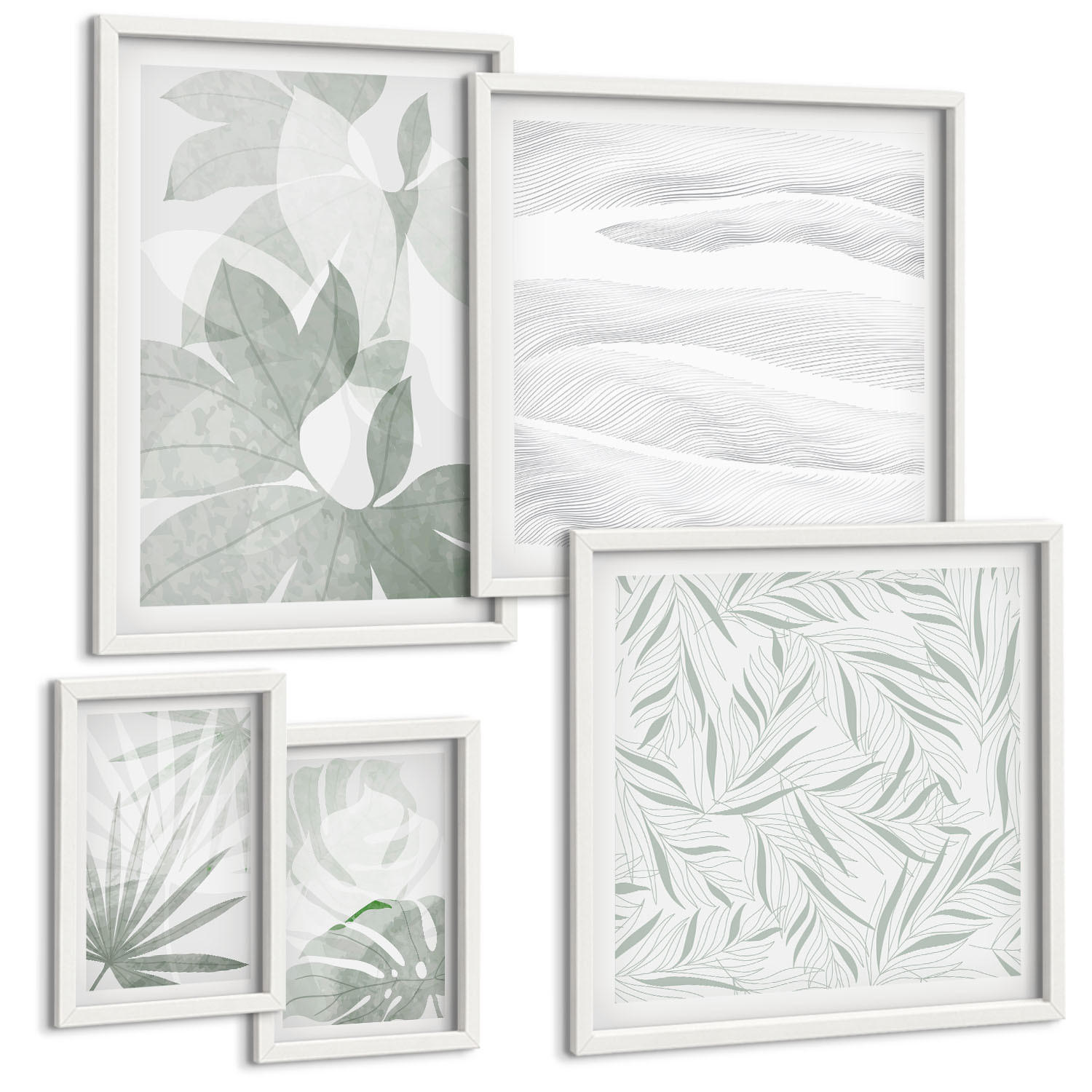 BILDER SET 5er Set - 50x50 cm & 20x30 cm & 40x60 cm Weißer Rahmen - Meeresarchitektur Griechenlands - Weiß, Kunststoff (40/60cm) - TULUP