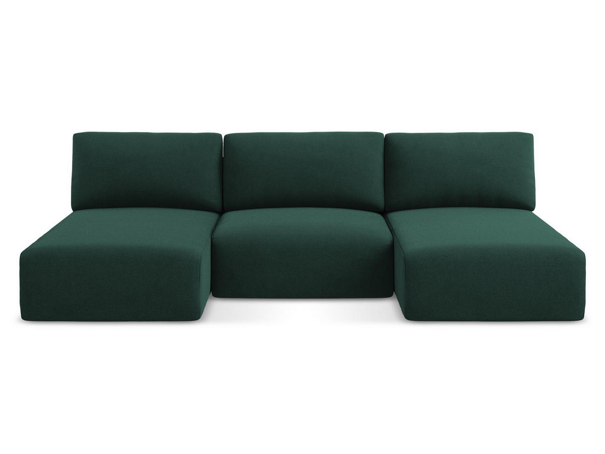 WOHNLANDSCHAFT Strukturstoff Stoff Grün - Dunkelgrün/Schwarz, Kunststoff/Textil (304/79/149cm) - Makamii